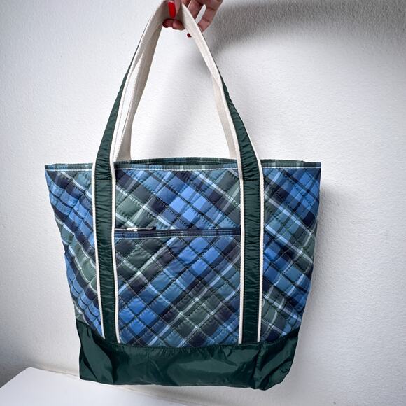 Lands’ End Quilted Plaid Tote Medium Bag - Picture 2 of 13